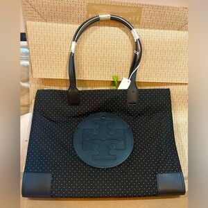 Brand New Authentic Tory Burch Black Polka Dot Tote Bag